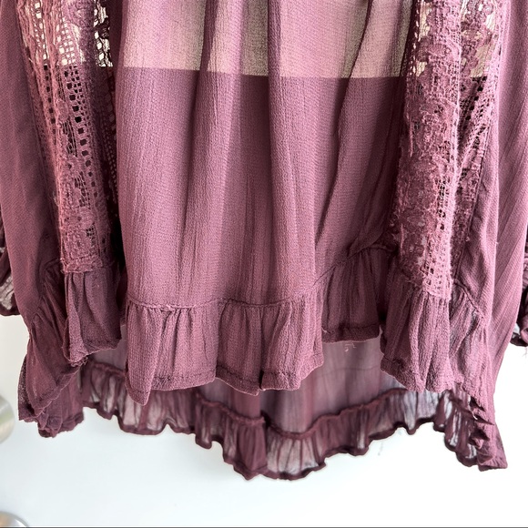 World Market Burgundy Lace Peasant Blouse Size L/XL - Picture 5 of 14